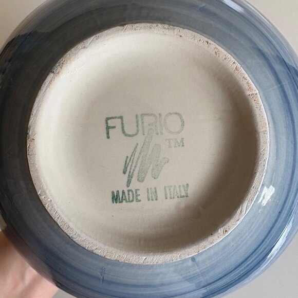 Furio Ceramic Water Pitcher Blue Red Striped Design Made in Italy Cottage Chic - Picture 2 of 6